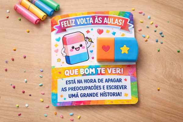 O mimo mais fácil da volta às aulas: Card com Borracha 2 card para lembrancinhas volta as aulas