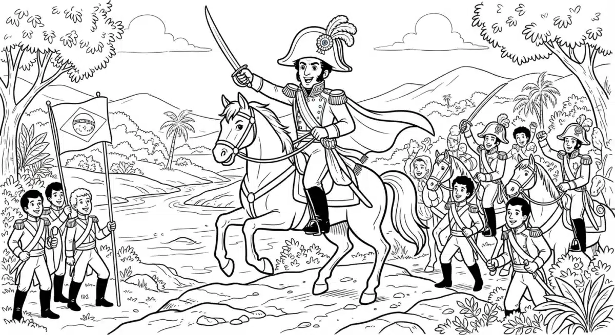Desenhos de Colorir para Independência do Brasil: Modelos infantis 8 D.Pedro I proclamando a independência do Brasil. Desenho para colorir e atividades de classe