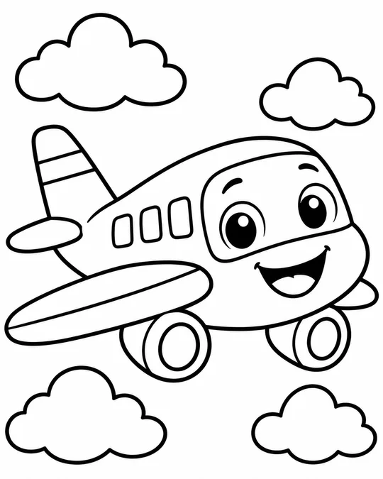60 Desenhos para Colorir: Modelos Lindos para Imprimir, Pintar e Desenhar 36 Aviao Fofo nas Nuvens para colorir