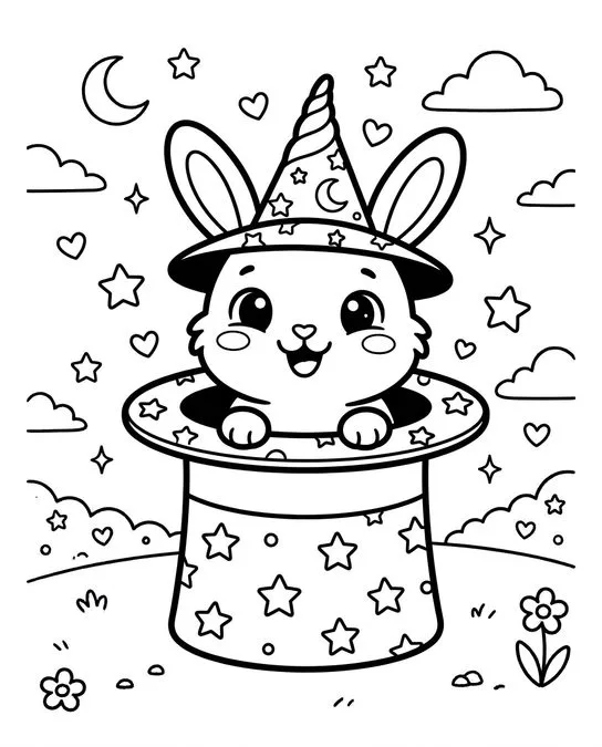 60 Desenhos para Colorir: Modelos Lindos para Imprimir, Pintar e Desenhar 12 Coelhinho Magico Saindo da Cartola para crianca colorir