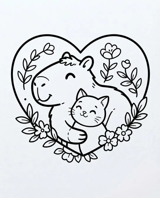 60 Desenhos para Colorir: Modelos Lindos para Imprimir, Pintar e Desenhar 17 capivarae gatinho livro de colorir