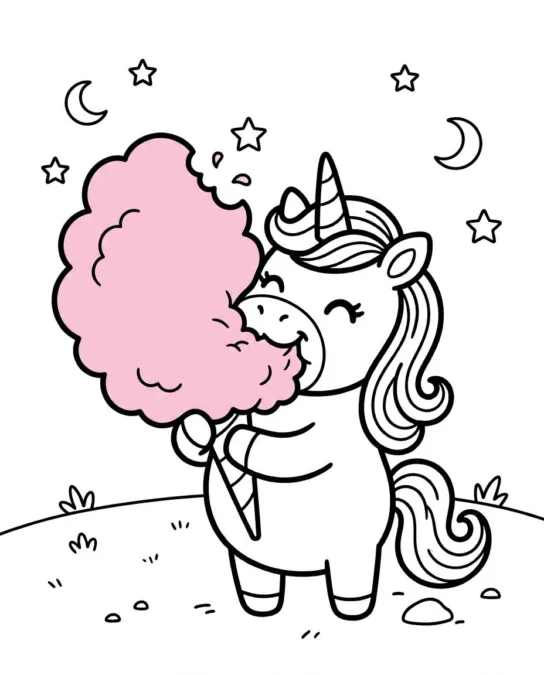 60 Desenhos para Colorir: Modelos Lindos para Imprimir, Pintar e Desenhar 7 desenho para colorir Unicornio com Algodao Doce
