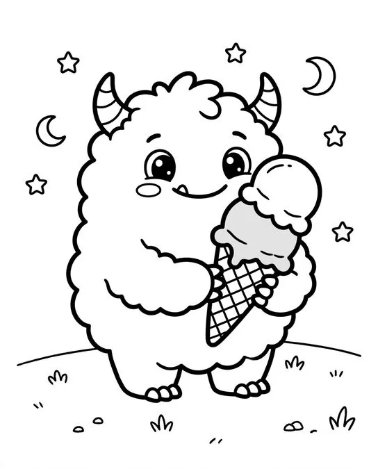 60 Desenhos para Colorir: Modelos Lindos para Imprimir, Pintar e Desenhar 13 desenho para crianca colorir Monstrinho Fofo Comendo Sorvete