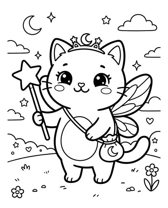 60 Desenhos para Colorir: Modelos Lindos para Imprimir, Pintar e Desenhar 10 desenhos para desenhar facil e bonito Fada Gatinha com Varinha de Estrela